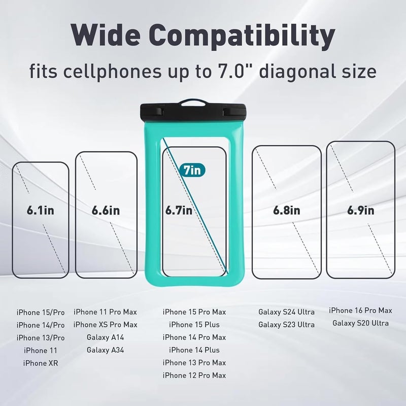 Foweroty Floatable Soap Bubble Waterproof Phone Pouch/Case with Crossbody Lanyard for iPhone 17 Series 16 Pro Max/15 Pro/14/13/12, IP68 Cellphone Dry Bag Beach Cruise Ship Essentials, 1 Pack-Green-7″ - Image 2